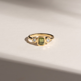 Emerald Cut Sapphire & Diamond Bezel Set Three Stone Ring