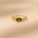 East-West Double Orbit 0.98ct Oval Green Sapphire