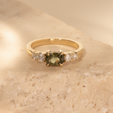 East-West Double Orbit 0.98ct Oval Green Sapphire