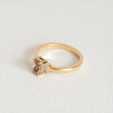 Peach Emerald Cut Sapphire with Diamonds in 18ct Yellow Gold