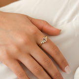 Peach Emerald Cut Sapphire with Diamonds in 18ct Yellow Gold