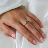 Teal Cushion Cut Sapphire with Pear Diamonds in 18ct Yellow Gold