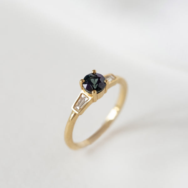 Blue Sapphire with Tapered Baguette Diamonds in 18ct Yellow Gold