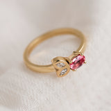 Padparadscha Pink Sapphire and Diamond Petal Ring