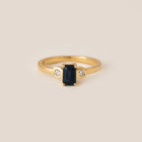 Rectangular Blue Sapphire with Round Diamonds in 18ct Yellow Gold