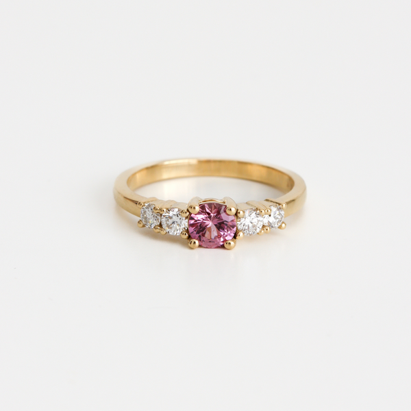 Pink Sapphire & Diamond Five Stone Ring in Yellow Gold