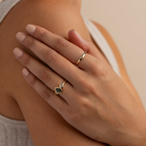 Green-Blue Sapphire & Diamond Bezel Set Three Stone Ring