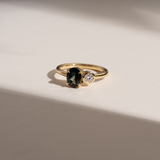 Green Sapphire & Bezel Set Diamond Mismatch Ring