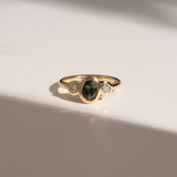 Green-Blue Sapphire & Diamond Bezel Set Three Stone Ring