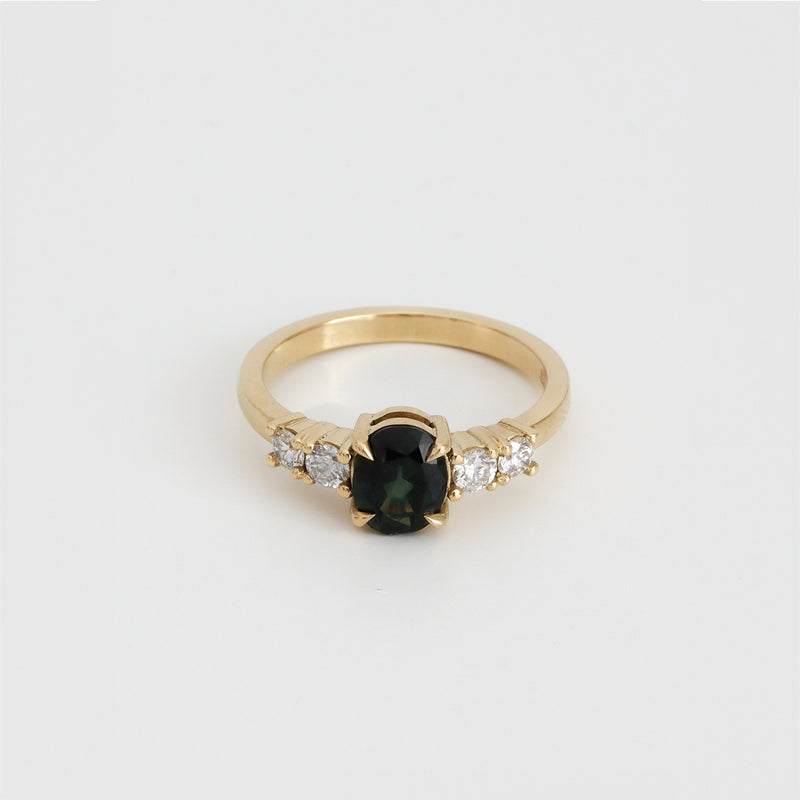 Oval Green Sapphire & Diamond Five Stone Ring