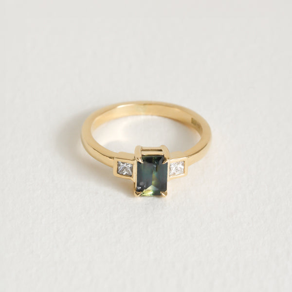 Emerald Cut Parti Sapphire with Diamonds in 18ct Yellow Gold