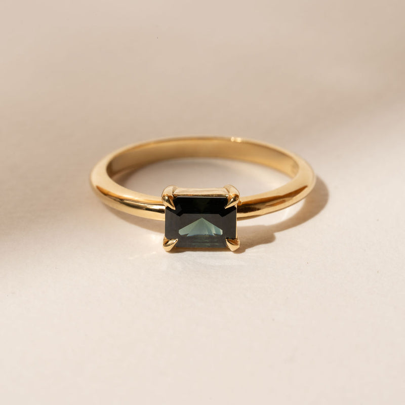 East-West 0.96ct Emerald Cut Teal Sapphire