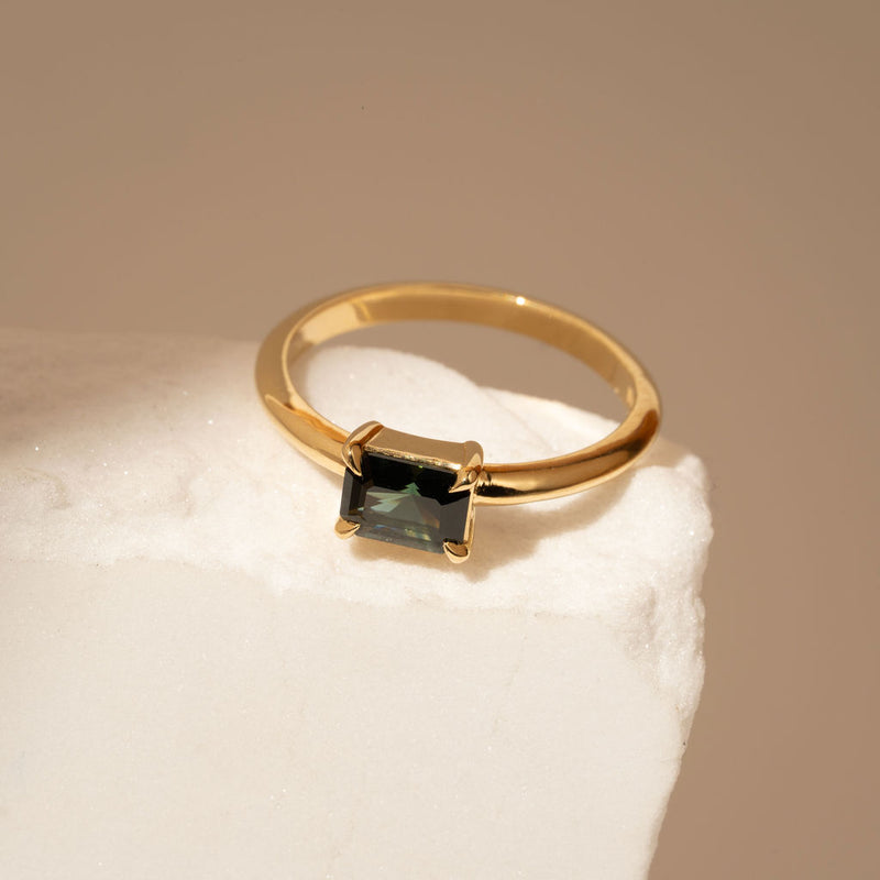 East-West 0.96ct Emerald Cut Teal Sapphire