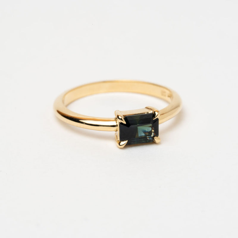 East-West 0.96ct Emerald Cut Teal Sapphire