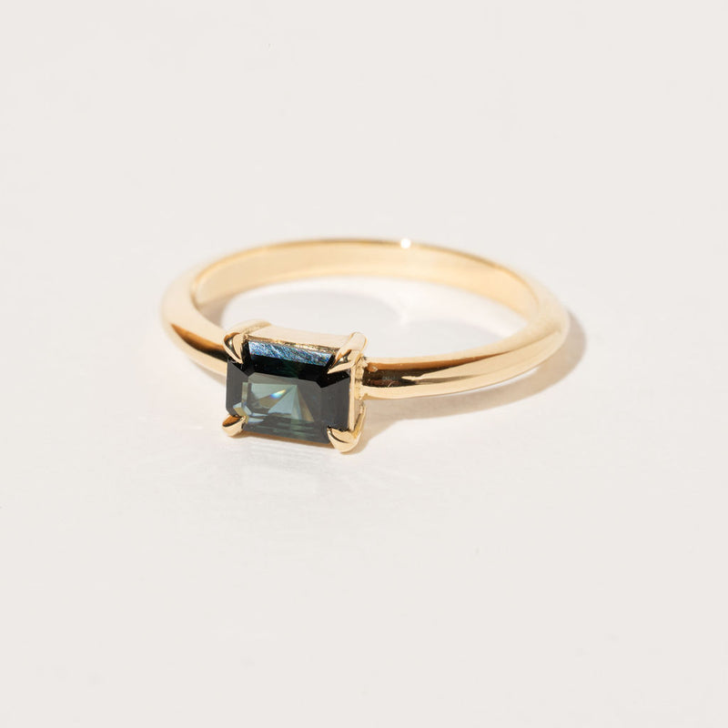 East-West 0.96ct Emerald Cut Teal Sapphire