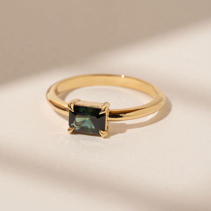 East-West 0.96ct Emerald Cut Teal Sapphire