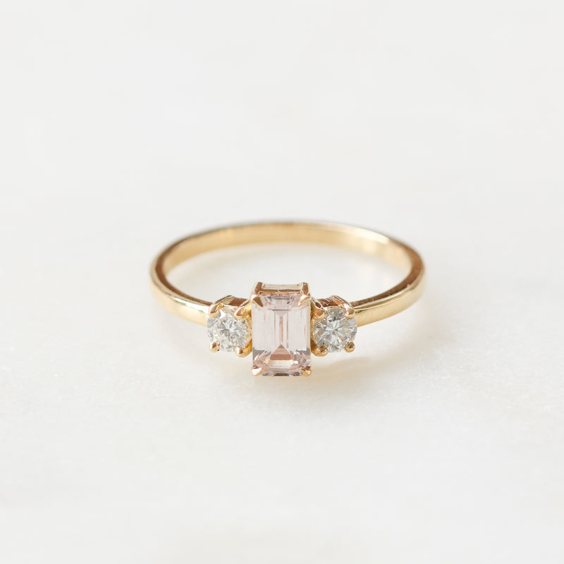 Pink Emerald Cut Sapphire with Diamonds in Yellow Gold