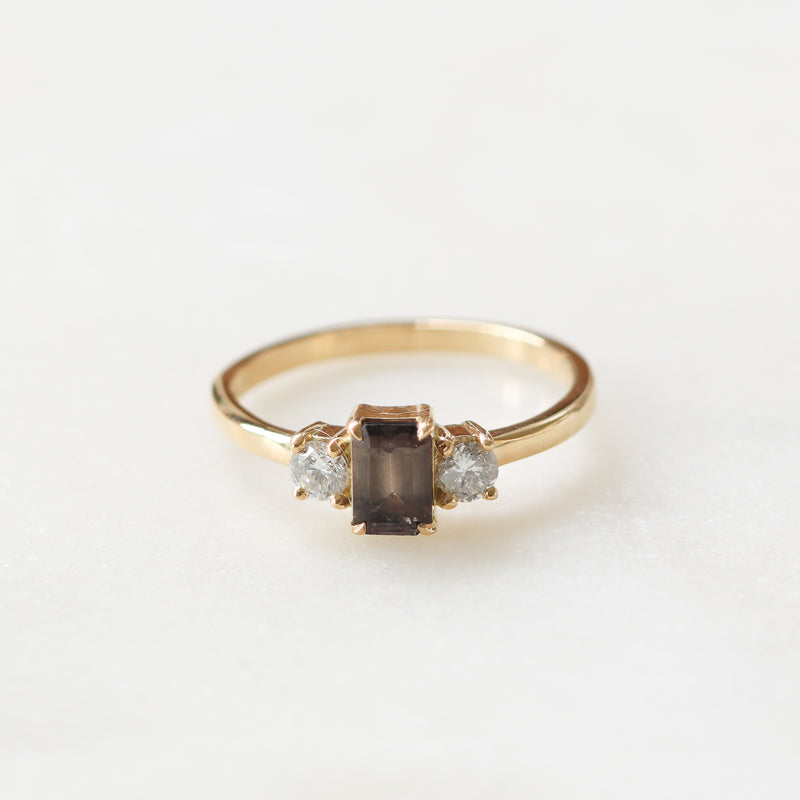 Brown Emerald Cut Sapphire with Diamonds in Yellow Gold