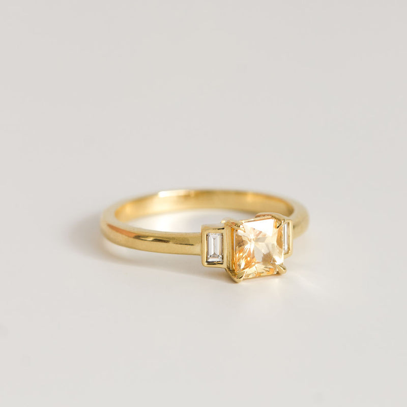 Yellow-Orange Sapphire with Baguette Diamonds in 18ct Yellow Gold