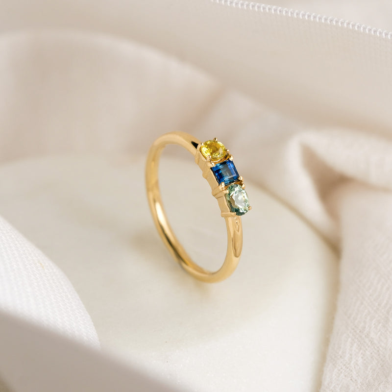 Mismatch Sapphires in 9ct Yellow Gold