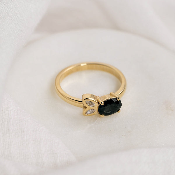 Blue Sapphire and Diamond Petal Ring
