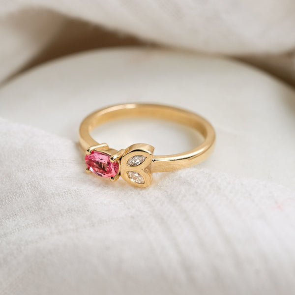Padparadscha Pink Sapphire and Diamond Petal Ring