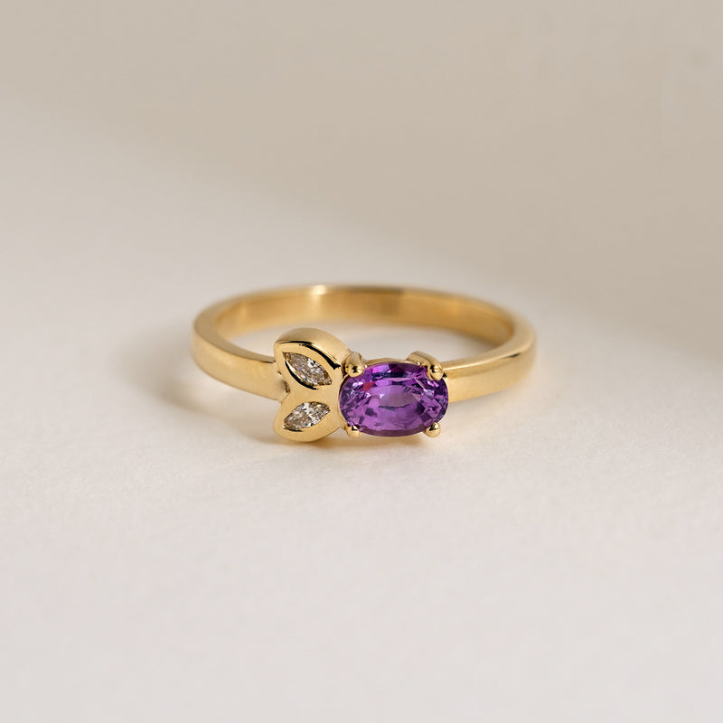 Purple Sapphire and Diamond Petal Ring