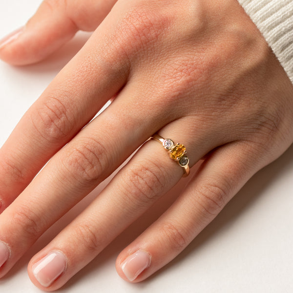 Yellow Sapphire with Two Diamonds in 18ct Yellow Gold