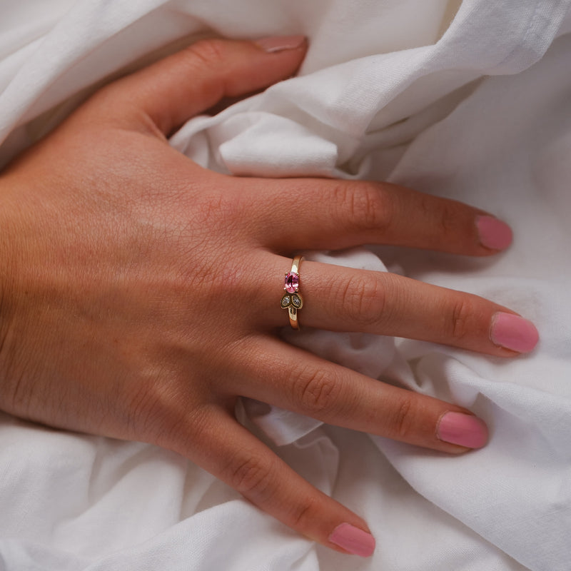 Padparadscha Pink Sapphire and Diamond Petal Ring